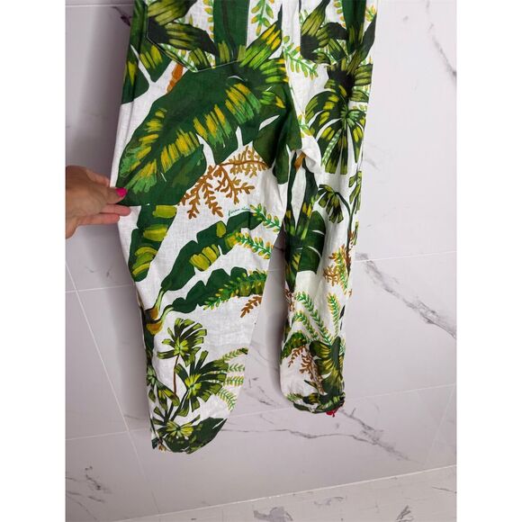 Farm Rio XXS Green white Tropical Leaf Print Jumpsuit Linen Resort Anthropologie - Picture 10 of 16
